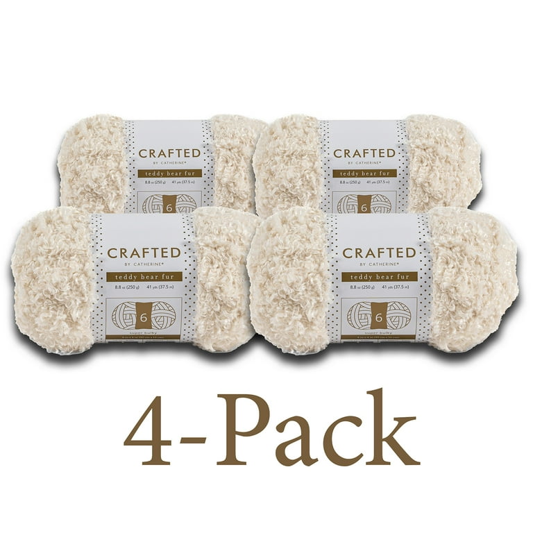 Crafted By Catherine Teddy Bear Fur Yarn, 100% Polyester, 41 yd, White,  Pack of 4 