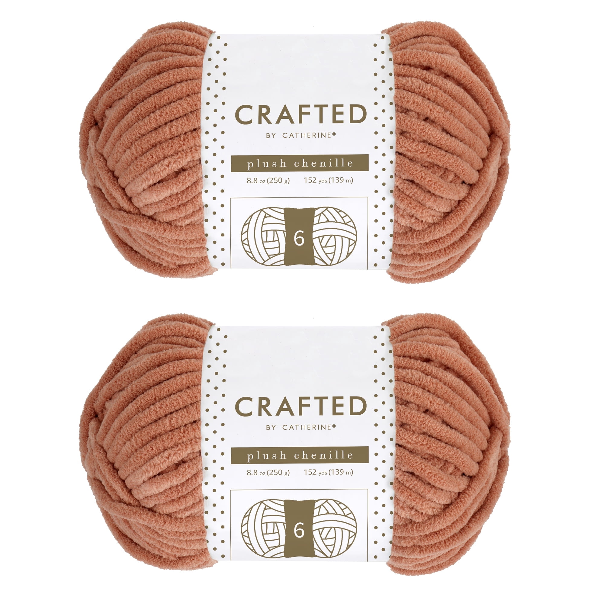 Crafted by Catherine Plush Chenille Yarn for Knitting, Crocheting and Amigurumi - 2 Pack (8.8 oz / 250g, 152 yards each skein), Cork, Gauge 6 Super Bulky