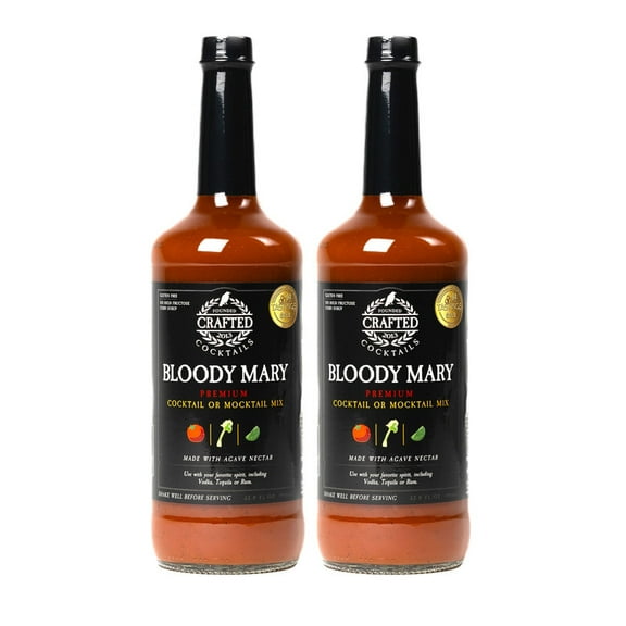 Crafted Cocktails Bloody Mary Mix, 32 fl oz, 2 Pack | Gold Medal Winning Recipe | Tomato, Horseradish, Worcestershire & Spices | 50 Calories per Serving