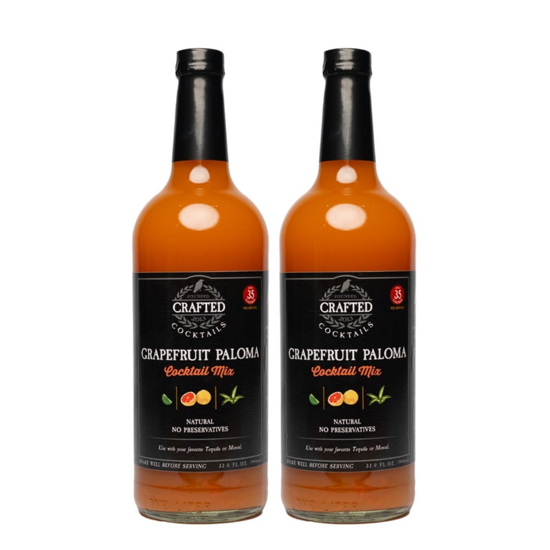 Crafted Cocktails Grapefruit Paloma Mix, 32 fl oz, 2 Pack | Made with Pink Grapefruit, Lime & Agave | 70 Calories per Serving | Refreshing Cocktail Mixer