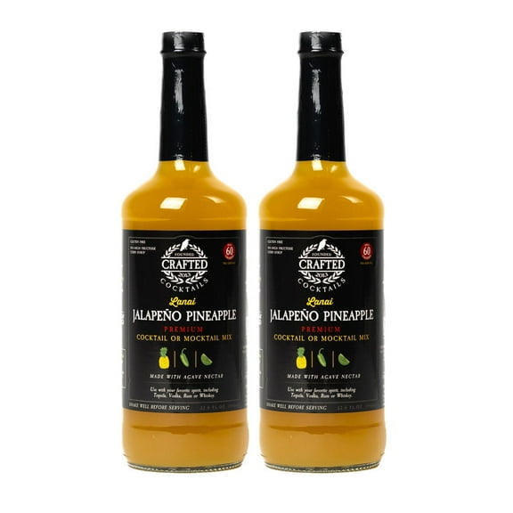 Crafted Cocktails Jalapeo Pineapple Mix, 32 fl oz, 2 Pack | Pineapple, Jalapeo & Lime Sweetened with Agave | 60 Calories per Serving | Margarita Mixer