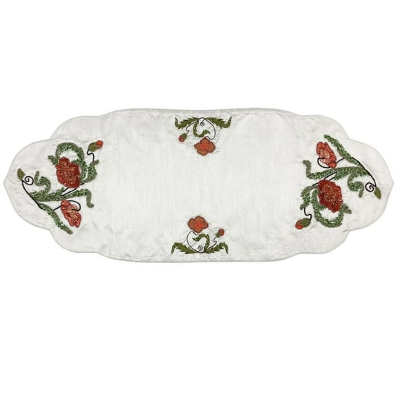 Crafted Creations 13.75" x 35" White and Red Rectangular Table Runner