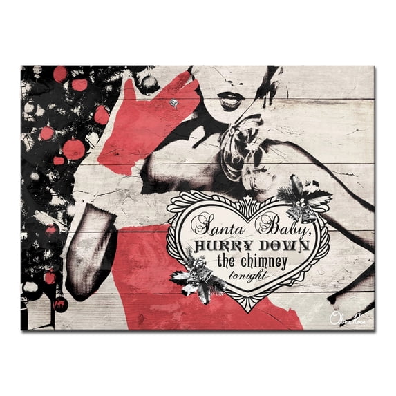 Crafted Creations Beige and Red Christmas Santa Baby Lady Wrapped Rectangular Wall Art Decor 30" x