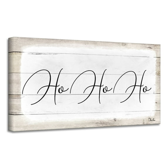 Beige and White 'Ho-Ho-Ho' Christmas Canvas Wall Art Decor 8" x 16"