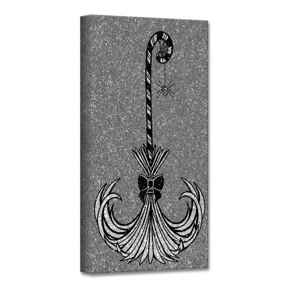 Crafted Creations Glam Broomstick Halloween Canvas Wall Art - 16" x 8" - Gray and Black