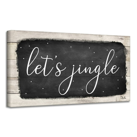 Black and White 'Let's Jingle' Christmas Canvas Wall Art Decor 12" x 24"