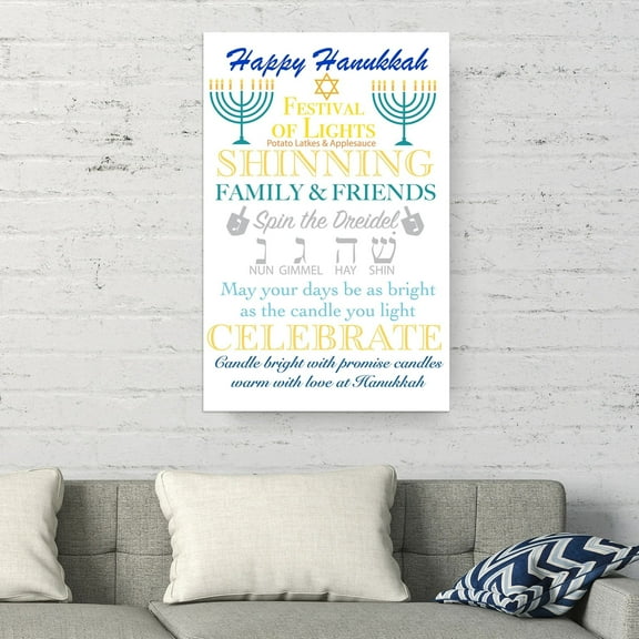 Crafted Creations Shinning Happy Hanukkah Canvas Wall Art - 30" x 20"