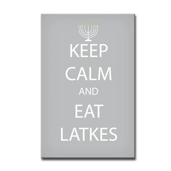 Gray and White "KEEP CALM AND EAT LATKES" Hanukkah Rectangular Cotton Wall Art Decor 30" x 20"