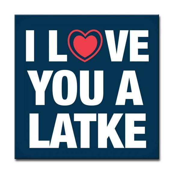 Crafted Creations Navy Blue and White "I LOVE YOU A LATKE" Hanukkah Square Cotton Wall Art Decor 12"