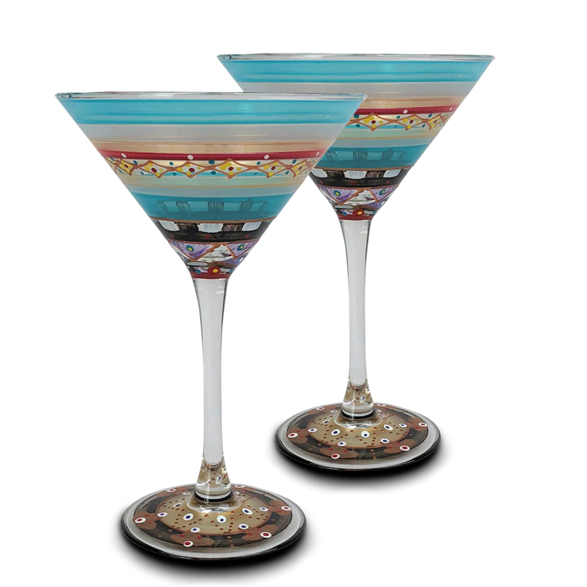 Funky & Fun Martini Glasses Twisted Wavy Zig Zag Blue Stem 7.75” 8 Oz Set  Of 2