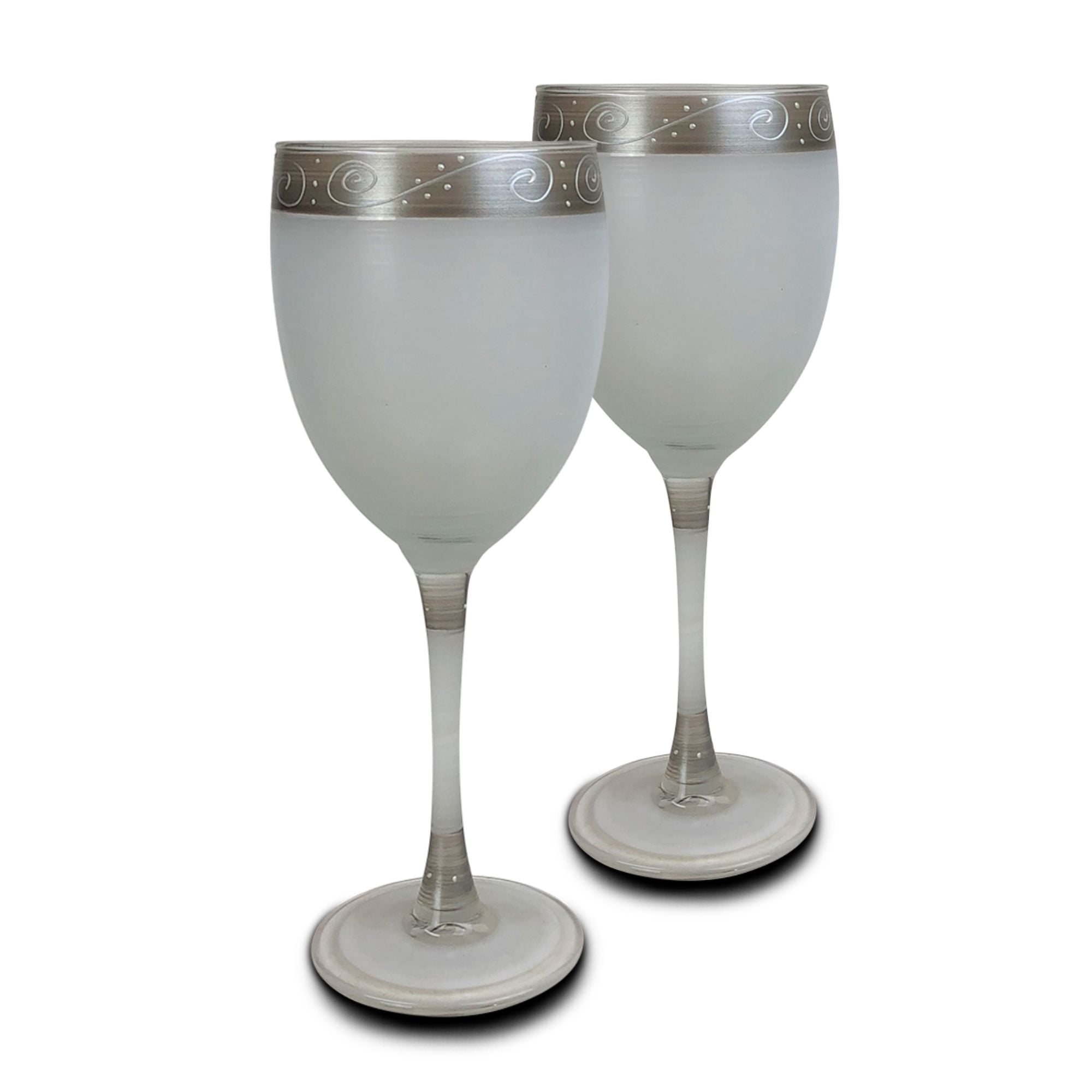 Crafted Creations Set of 2 Silver Swirls and Dots Hand Painted Wine Drinking Glasses Glasses 8 Walmart