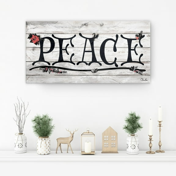 White and Black 'PEACE' Christmas Canvas Wall Art Decor 18" x 36"