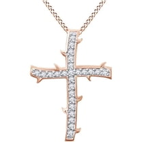 Crafted In Real 925 Sterling Silver 14K Rose Gold Plated White Diamond Round Shaped Cross Pendant Necklace For women