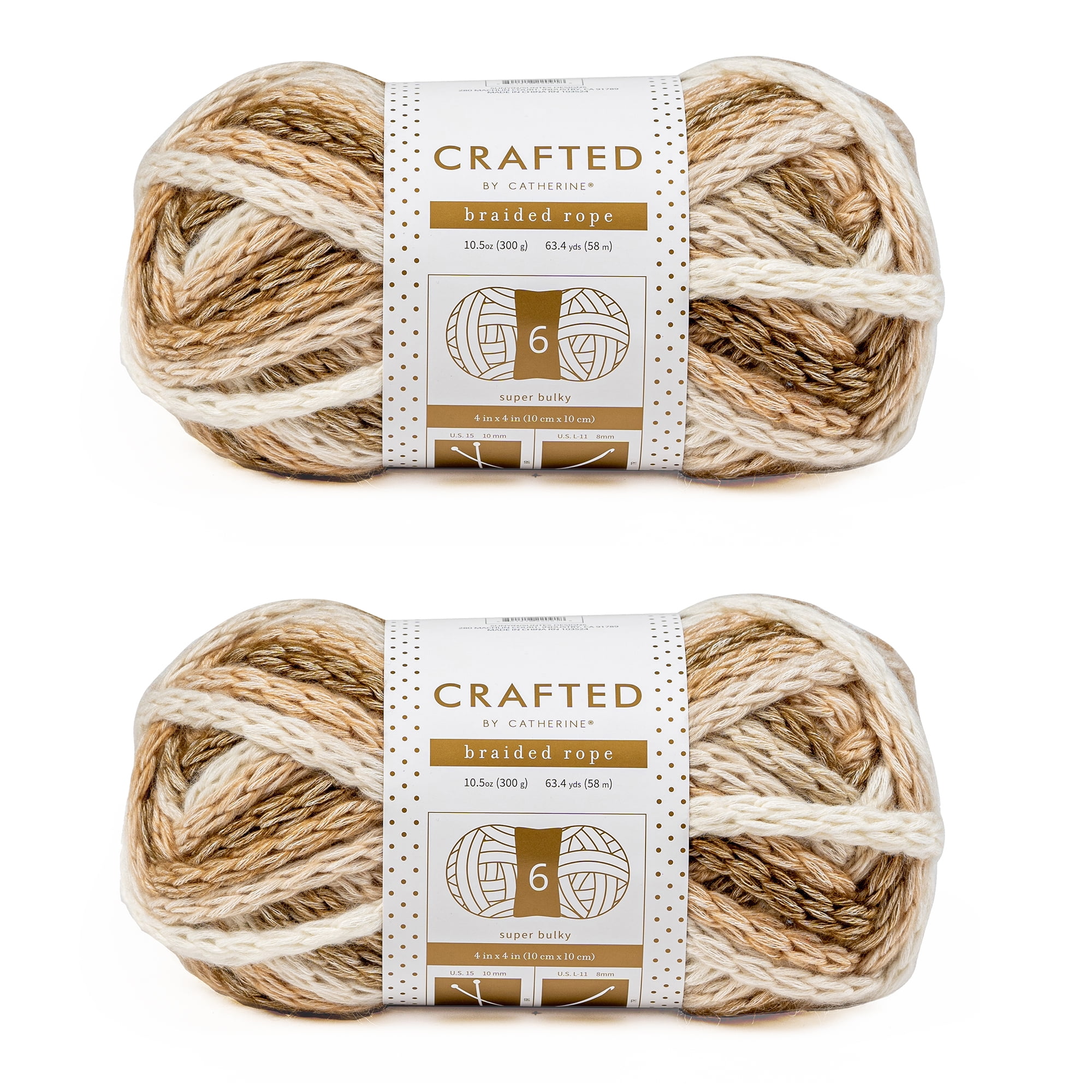 Crafted by Catherine Beige Braided Rope Super Bulky Yarn, 63 yards, 10 ...