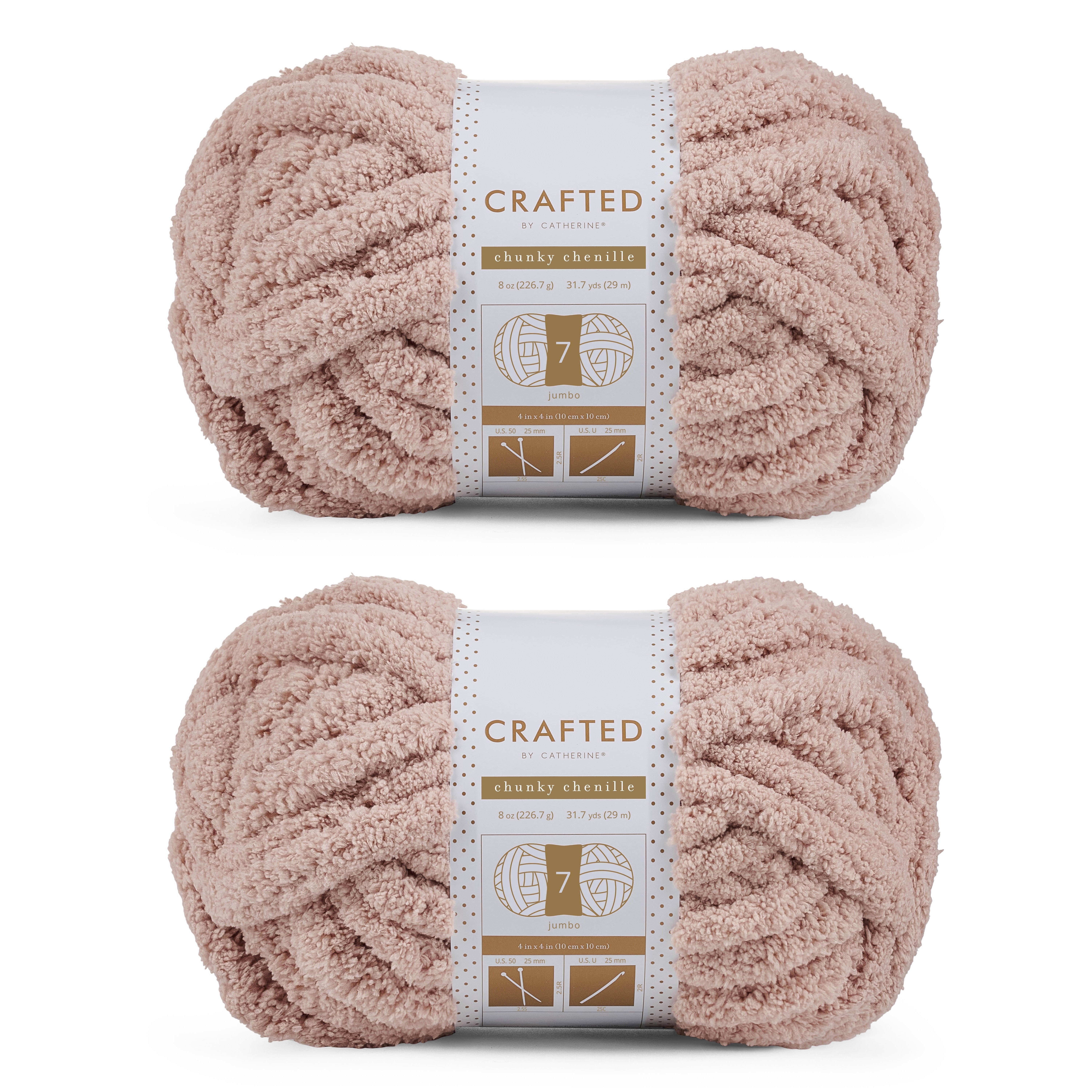 Crafted By Catherine Chunky Chenille Yarn - 2 Pack (8 oz / 227 g, 31.7 Yards Each Skein), Beige, Gauge 7 Jumbo