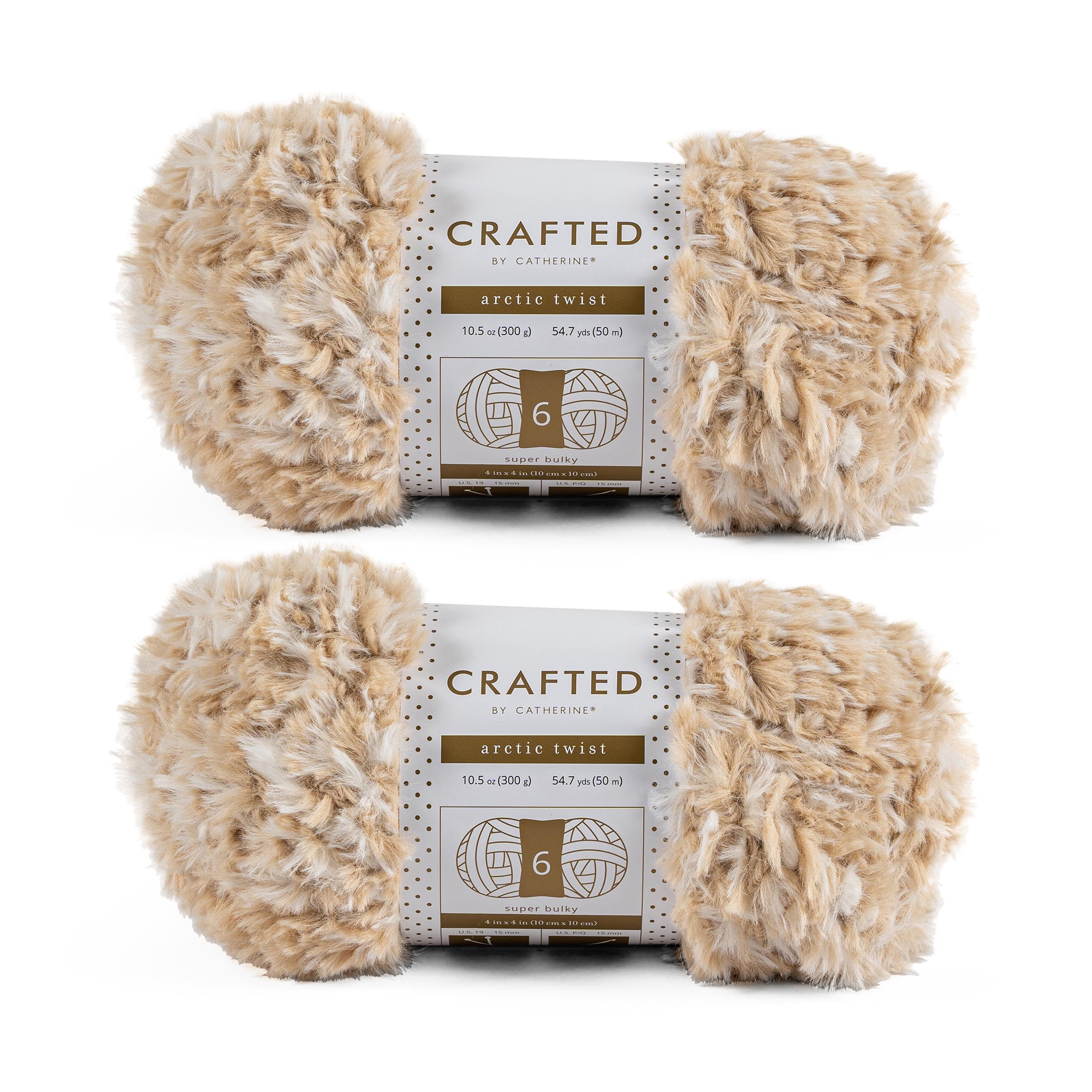 Crafted by Catherine Beige Multi Arctic Twist Faux Fur Super Bulky Yarn, 54 yards, 10.5oz/300g (2 Pack)