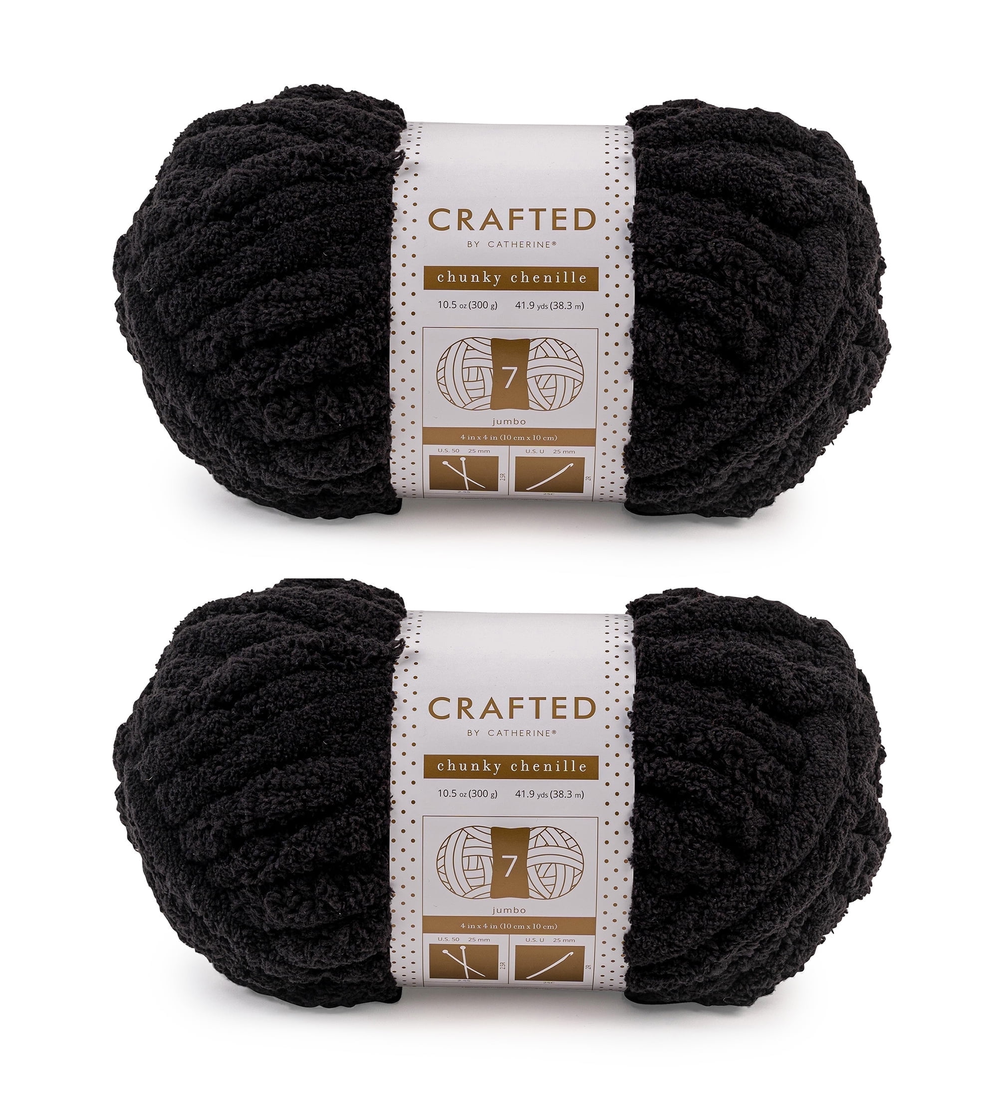 Crafted by Catherine Black Chunky Chenille Jumbo Yarn, 41 yards, 10.5oz/300g (2 Pack)