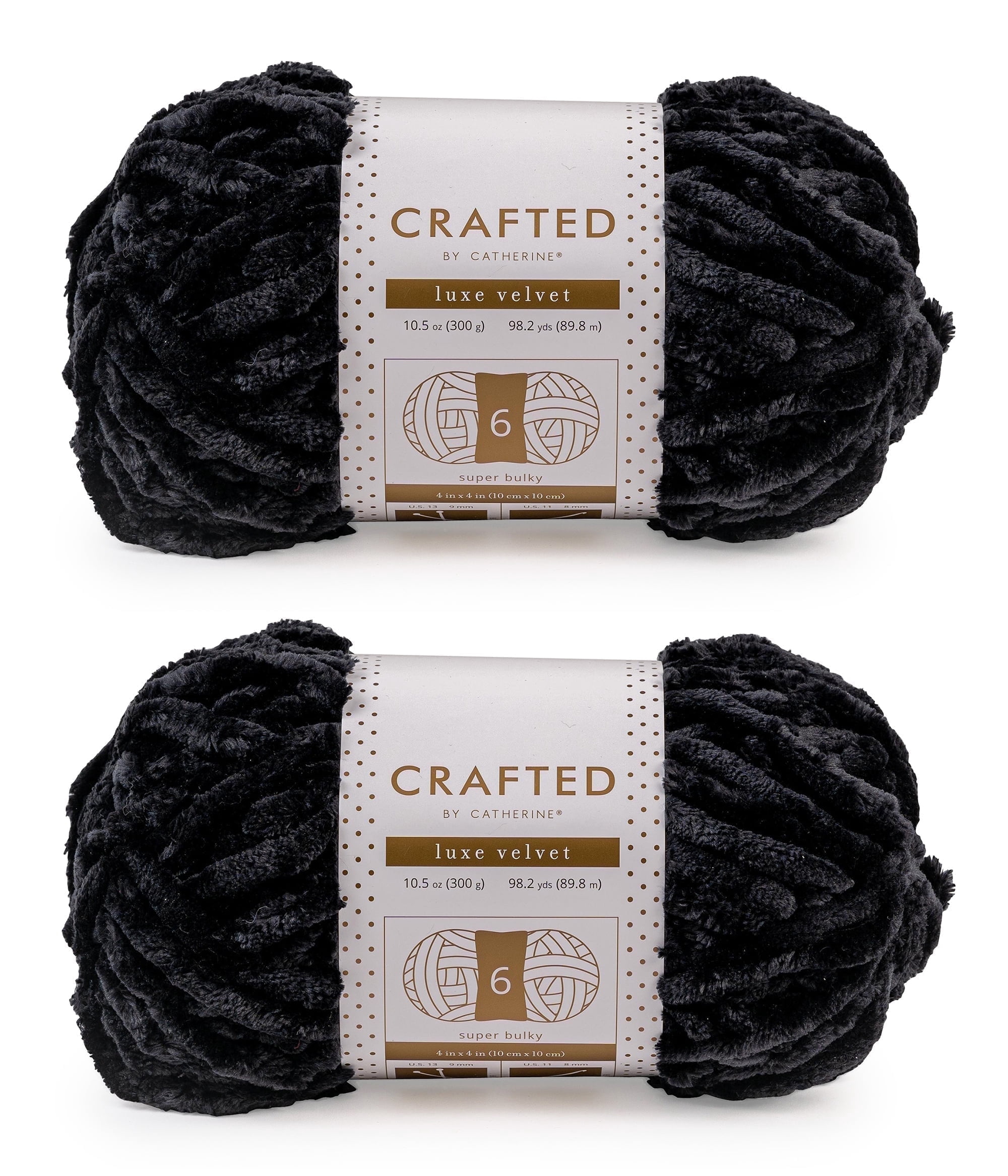 Crafted by Catherine Black Luxe Velvet Super Bulky Yarn, 98 yards, 10.5oz/300g (2 Pack)