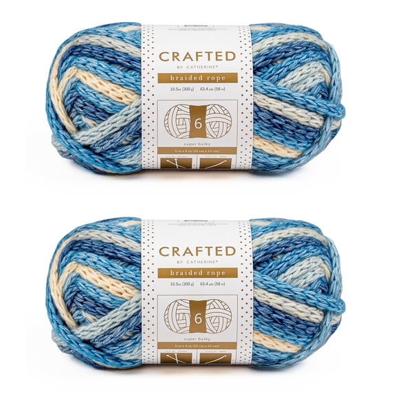 Crafted by Catherine Blue Braided Rope Super Bulky Yarn, 63 yards, 10.5oz/300g (2 Pack)