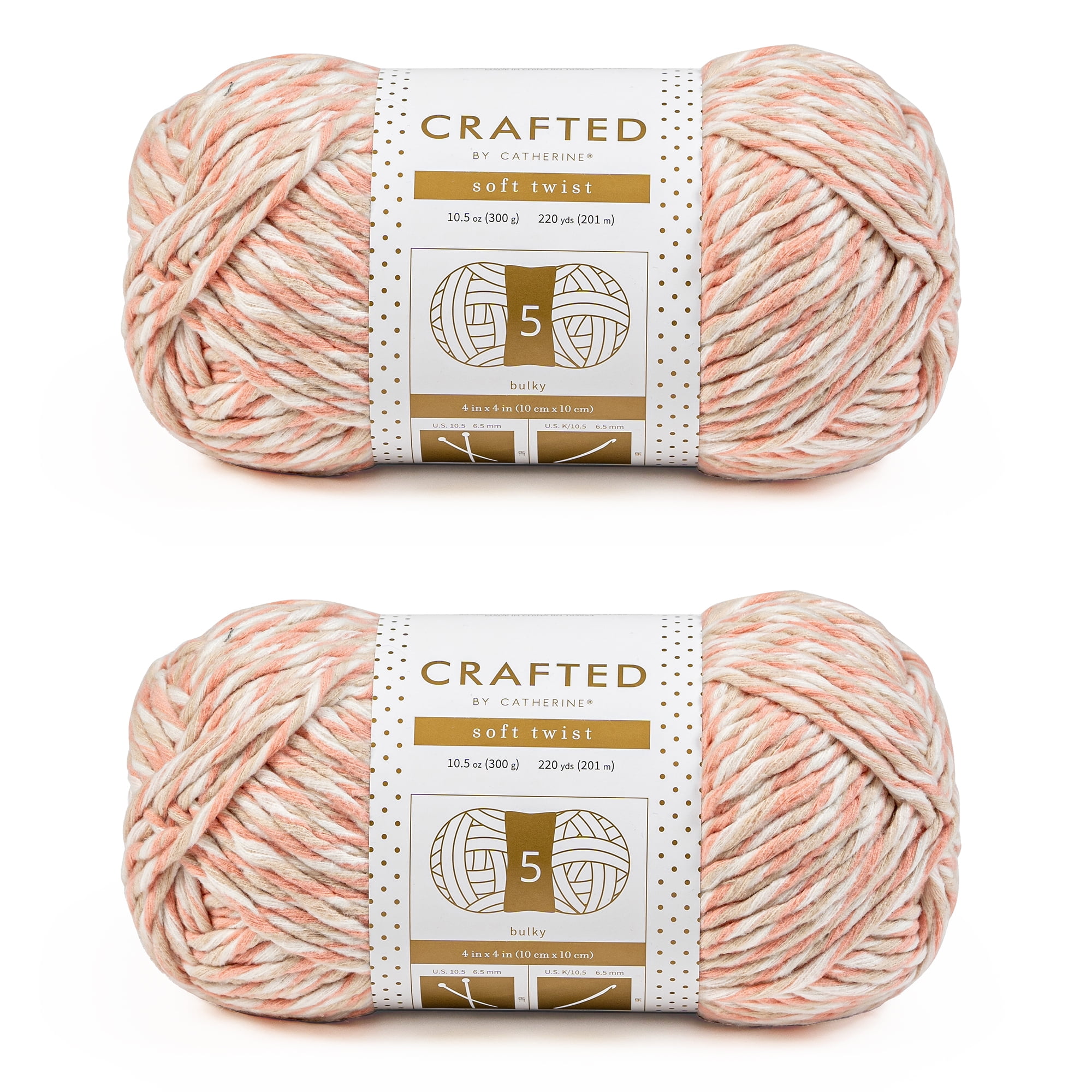 Crafted by Catherine Blush Soft Twist Bulky Yarn, 220 yards, 10.5oz/300g (2 Pack)