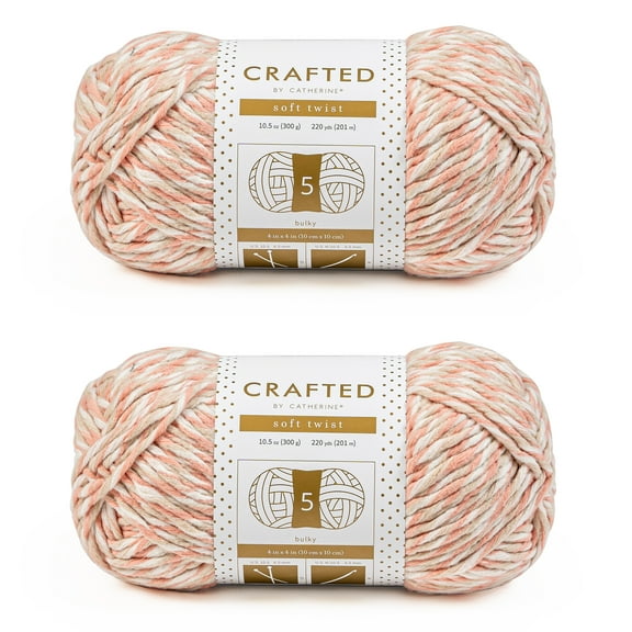 Crafted by Catherine Blush Soft Twist Bulky Yarn, 220 yards, 10.5oz/300g (2 Pack)
