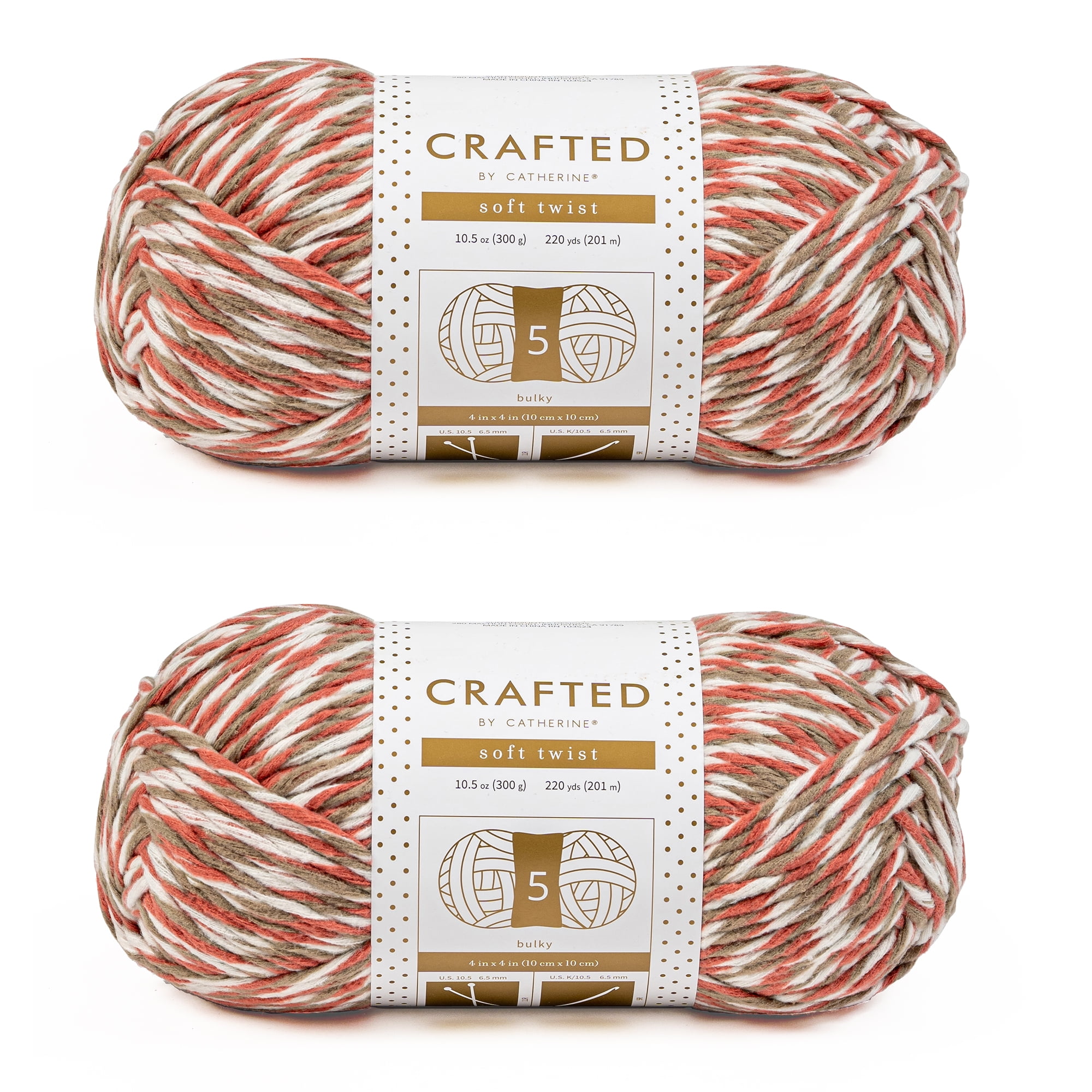 Crafted by Catherine Brick Soft Twist Bulky Yarn, 220 yards, 10.5oz/300g (2 Pack)