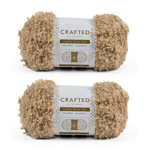 Crafted by Catherine Camel Teddy Bear Faux Fur Super Bulky Yarn, 41 yards, 8.8oz/250g (2 Pack)