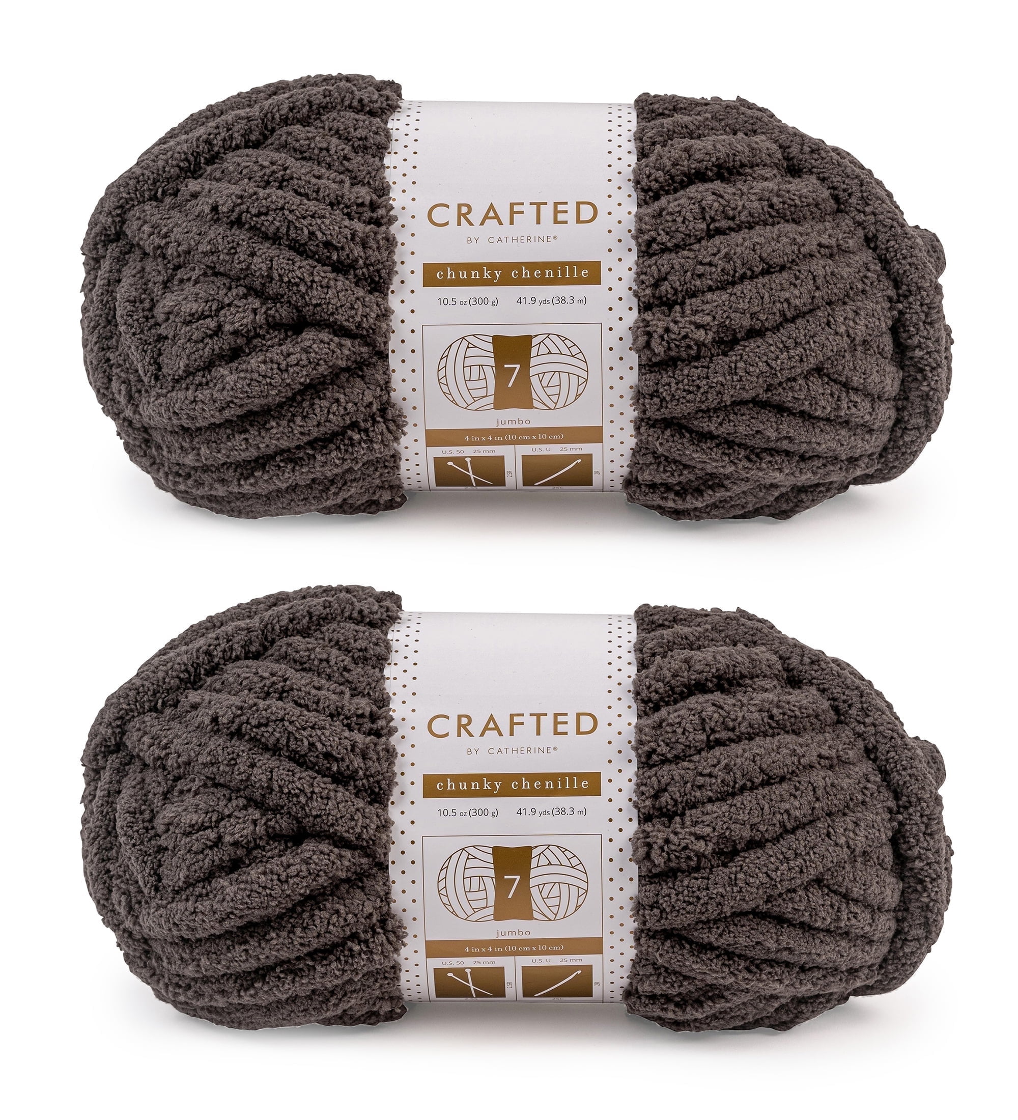 Crafted by Catherine Charcoal Chunky Chenille Jumbo Yarn, 41 yards, 10.5oz/300g (2 Pack)