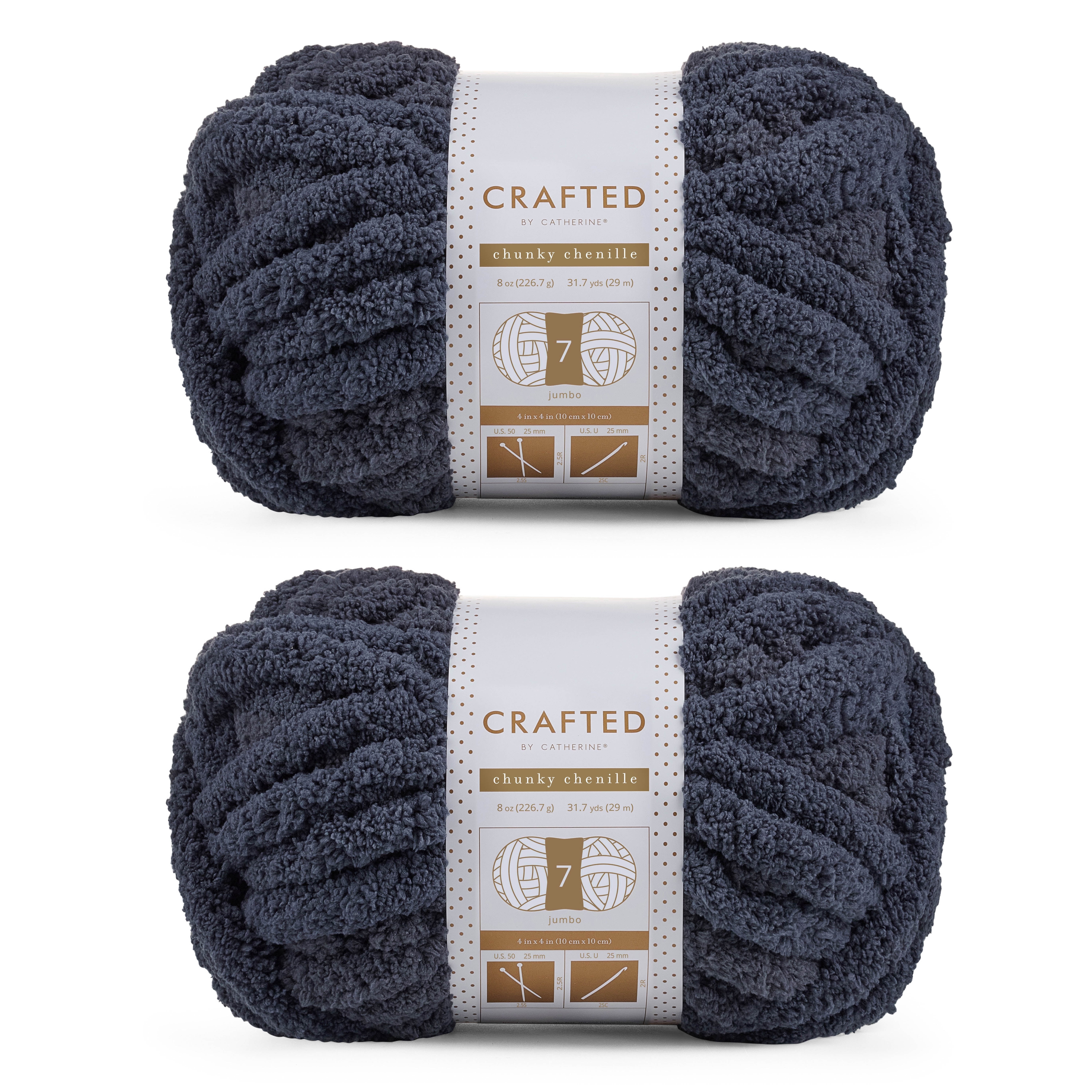 Crafted By Catherine Chunky Chenille Yarn - 2 Pack (8oz / 227g, 31.7 Yards Each Skein), Dark Grey, Gauge 7 Jumbo