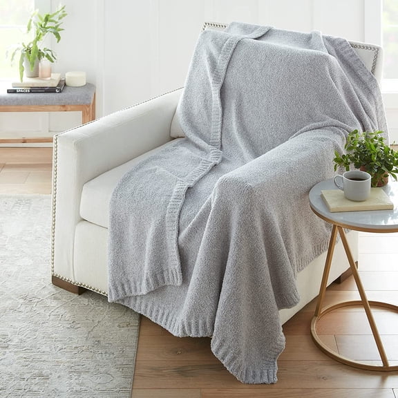 Crafted by Catherine Heathered Cozy Knit Throw Blanket 60" x 70" Inches, Soft Comfy Decorative Throw for Couch Bed Sofa Travel, Grey Heathered
