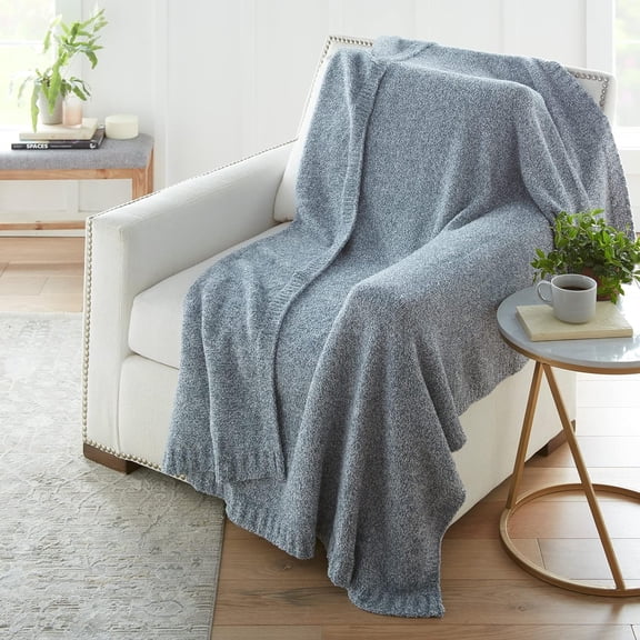 Crafted by Catherine Heathered Cozy Knit Throw Blanket 60" x 70" Inches, Soft Decorative Throw for Couch Bed Sofa Travel, Flint Stone Heathered