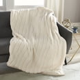 thumbnail image 1 of Crafted by Catherine Ivory Channel Cut Faux Rabbit Fur Throw 50" x 60", Luxury Soft Cozy, 1 of 4