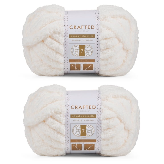 Crafted By Catherine Chunky Chenille Yarn - 2 Pack (8oz / 227g, 31.7 Yards Each Skein), Ivory, Gauge 7 Jumbo
