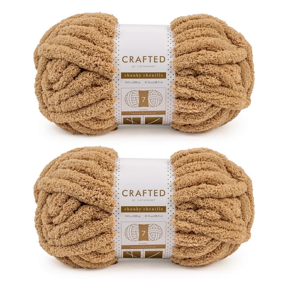 Crafted by Catherine Khaki Chunky Chenille Jumbo Yarn, 41 yards, 10.5oz/300g (2 Pack)