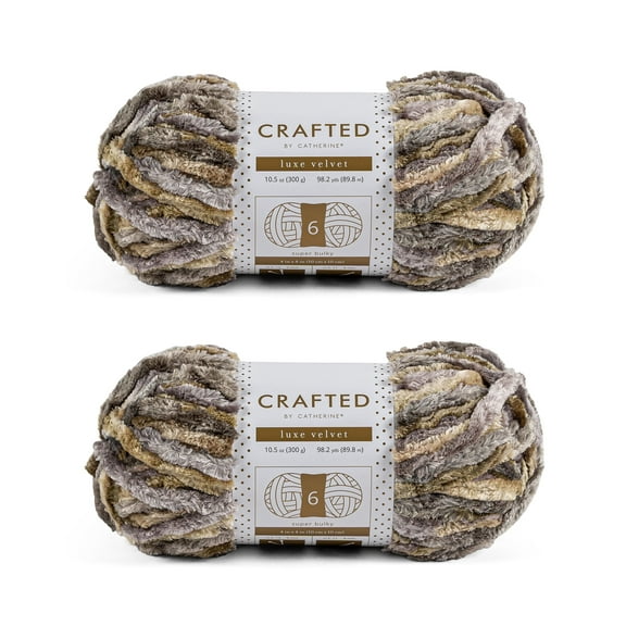 Crafted by Catherine Khaki Multi Luxe Velvet Super Bulky Yarn, 98 yards, 10.5oz/300g (2 Pack)