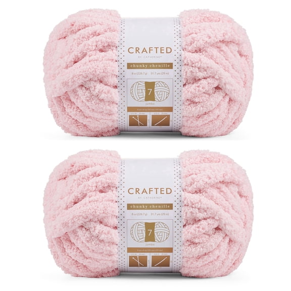Crafted By Catherine Chunky Chenille Yarn - 2 Pack (8oz / 227g, 31.7 Yards Each Skein), Light Pink, Gauge 7 Jumbo