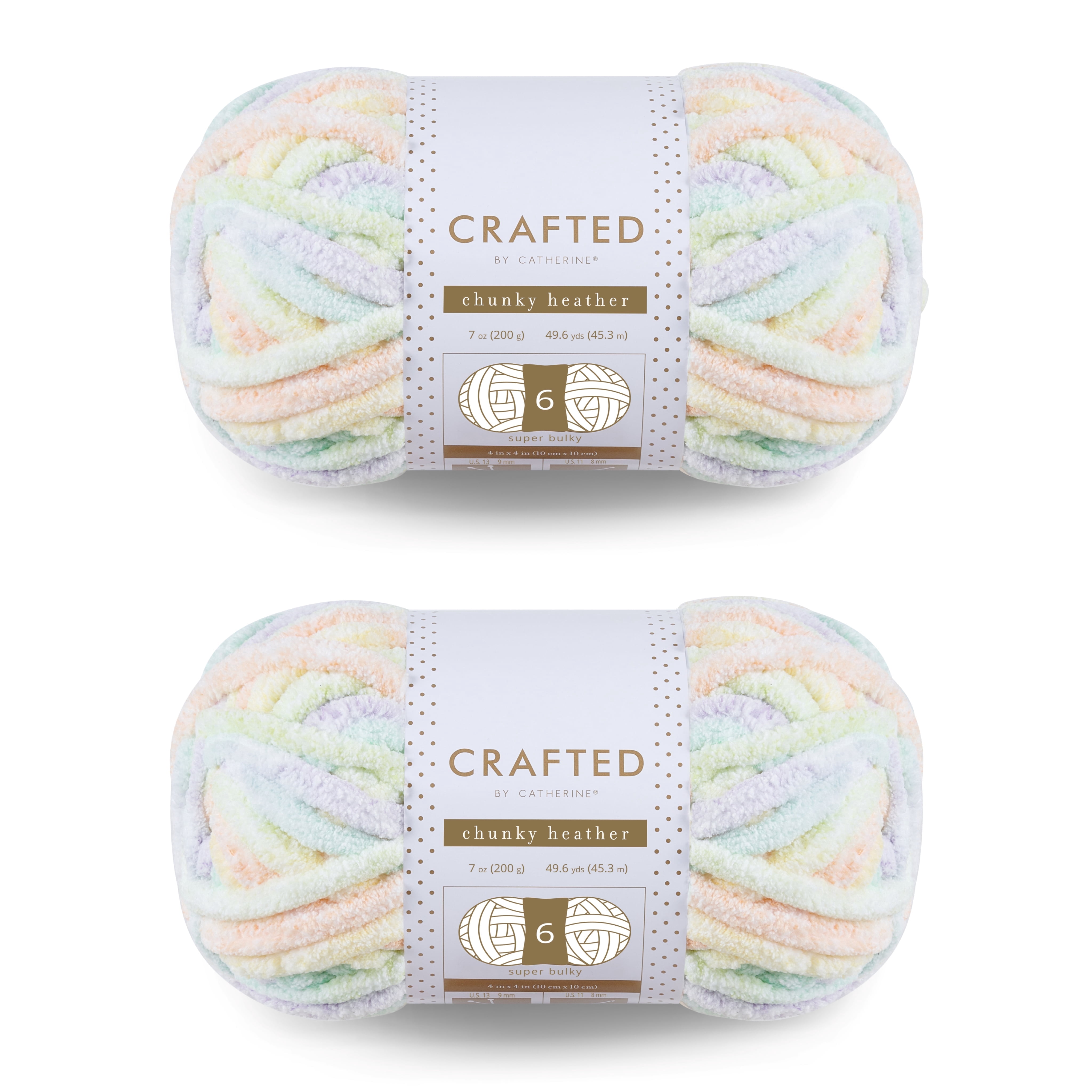 Crafted by Catherine Light Rainbow Multi Chunky Heather Super Bulky Yarn, 49 yards, 7oz/200g (2 Pack)