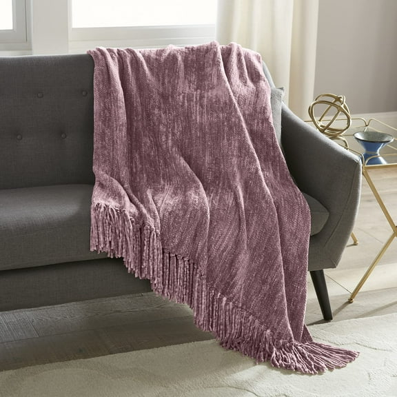 Crafted by Catherine Mauve Heavyweight Chenille Throw 50" x 60", Luxury Soft Cozy