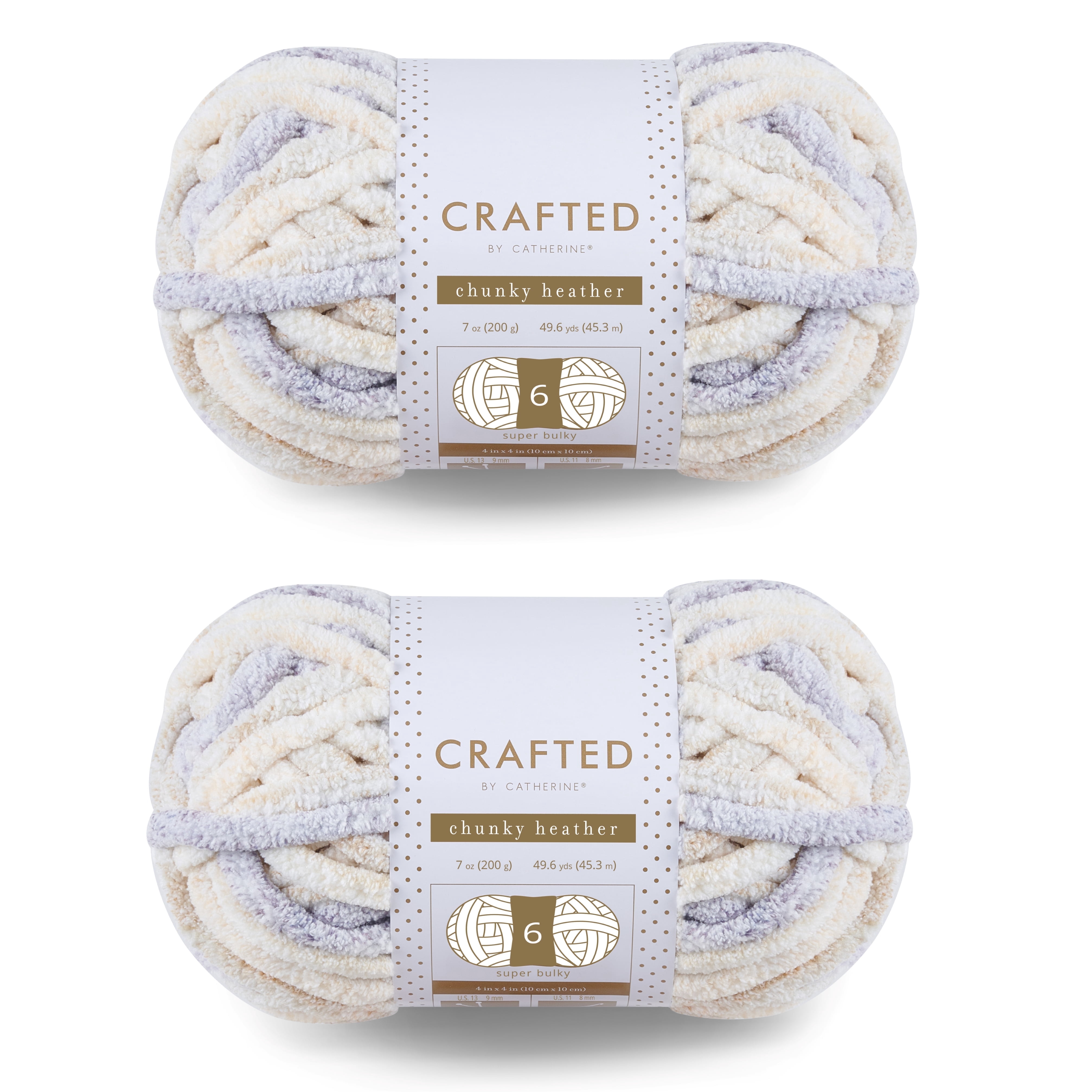 Crafted by Catherine Neutral Multi Chunky Heather Super Bulky Yarn, 49 yards, 7oz/200g (2 Pack)