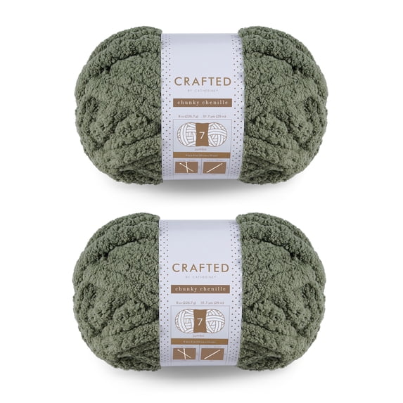 Crafted by Catherine Chunky Chenille Yarn - 2 Pack (8oz / 227g, 31.7 Yards Each Skein), Olive, Gauge 7 Jumbo