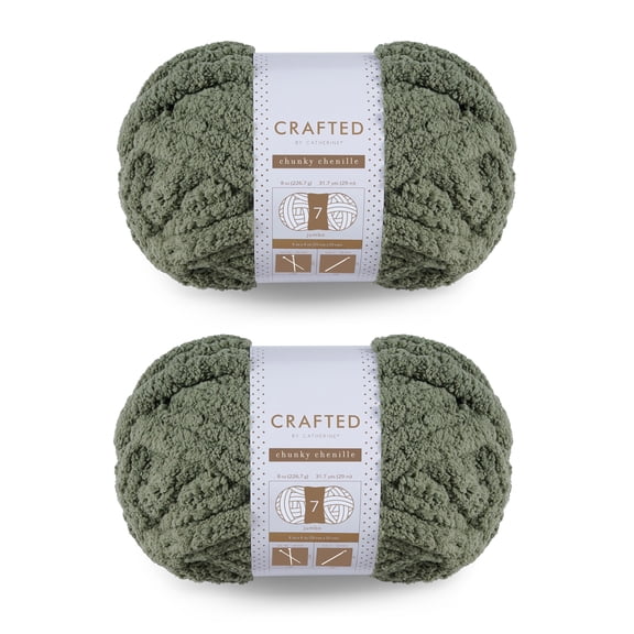 Crafted by Catherine Chunky Chenille Yarn - 2 Pack (8oz / 227g, 31.7 Yards Each Skein), Olive, Gauge 7 Jumbo