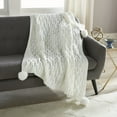 thumbnail image 1 of Crafted by Catherine Pom-Pom Sweater Knit Throw 50" x 60", Cozy Sweater Knit Throw, Super Soft, Ivory, 1 of 4