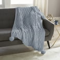 thumbnail image 1 of Crafted by Catherine Pom-Pom Sweater Knit Throw 50" x 60", Cozy Sweater Knit Throw, Super Soft, Blue, 1 of 4