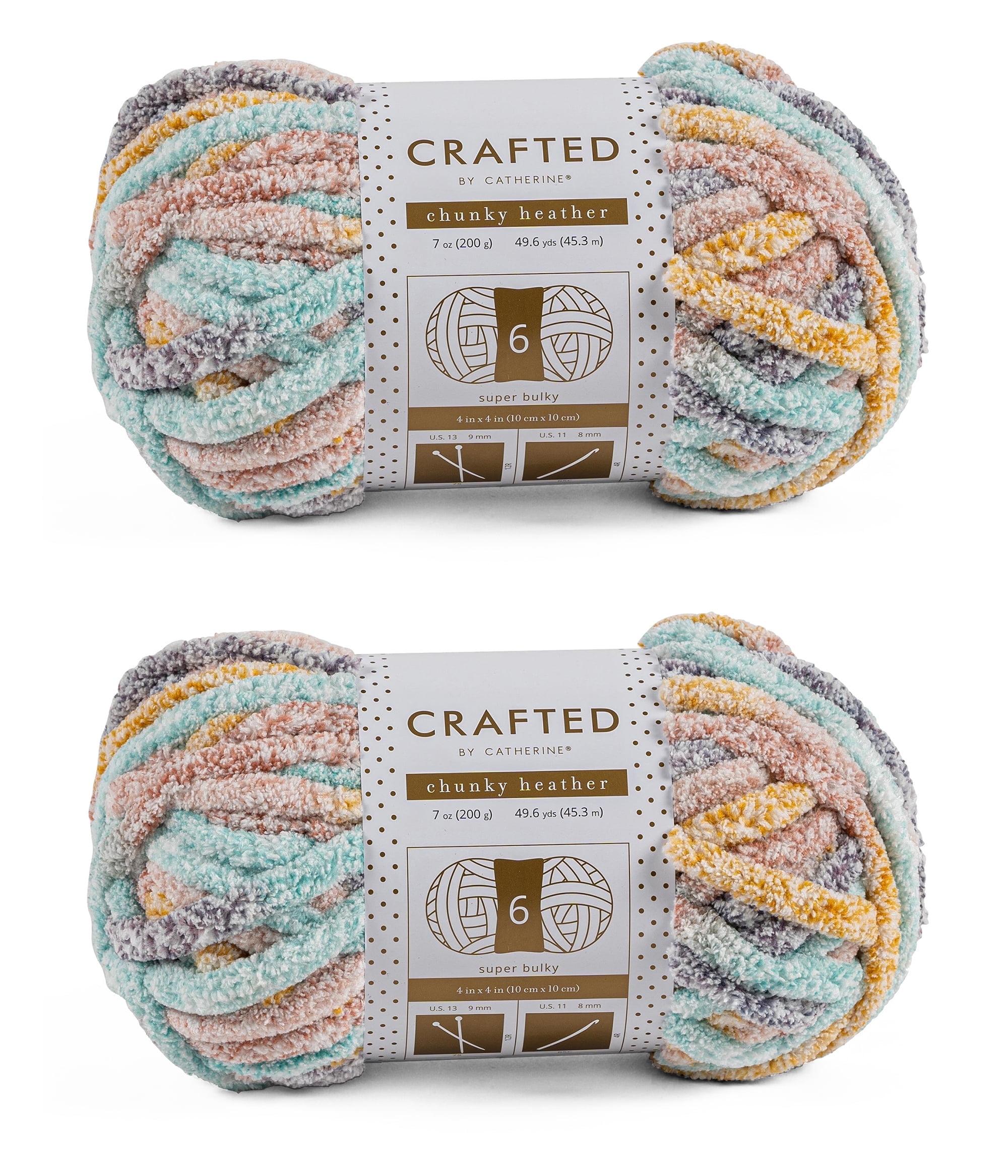 Crafted by Catherine Rainbow Multi Chunky Heather Super Bulky Yarn, 49 yards, 7oz/200g (2 Pack)