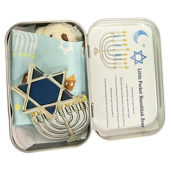 Crafted by Hand-Little Pocket Hanukkah Bear, Personalized Mini Iron Box Plush Pocket Bear, Gift for Family Friends, Birthday Gifts