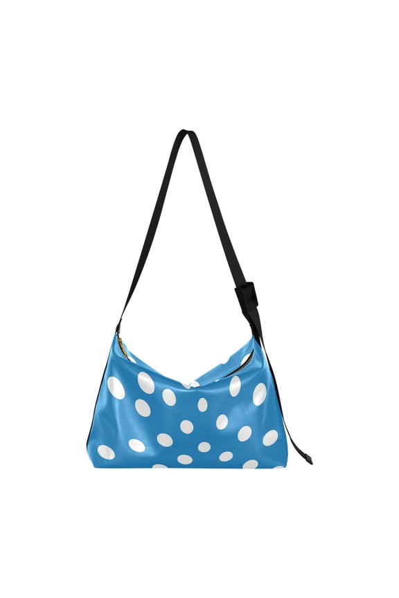 Crafted from premium leather, the Ultra Soft, on-trend Women's Hobo Handbag is a large satchel that makes a statement. Blue Polka Dots Pattern