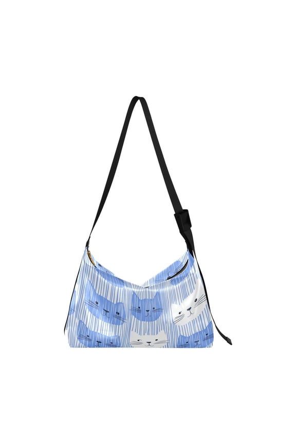 Crafted from premium leather the Ultra Soft on-trend Women's Hobo Handbag is a large satchel that makes a statement Cat Faces Blue White