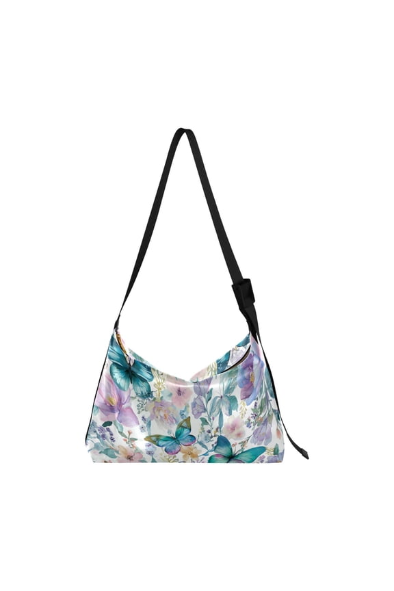 Crafted from premium leather the Ultra Soft on-trend Women's Hobo Handbag is a large satchel that makes a statement Watercolor Butterflies Pattern