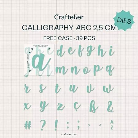 Craftelier - Set of 10 Lowercase Lettering Calligraphy & Symbol Dies for Scrapbooking and Craft Projects | Compatible with Multiple Die Cutting Machines | Size Approx. 2,5 cm