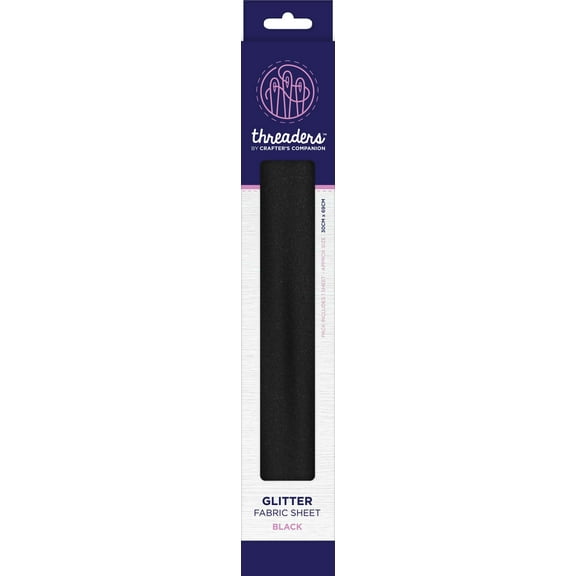 Crafter's Companion Threaders Glitter Fabric Sheet-Black 11.75"X27"